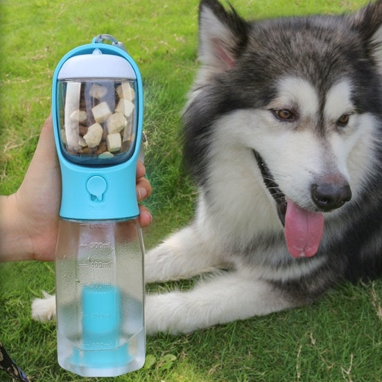 Multi-Functional Portable Pet Water Bottle – 600ml with Food Container & Waste Bag Dispenser