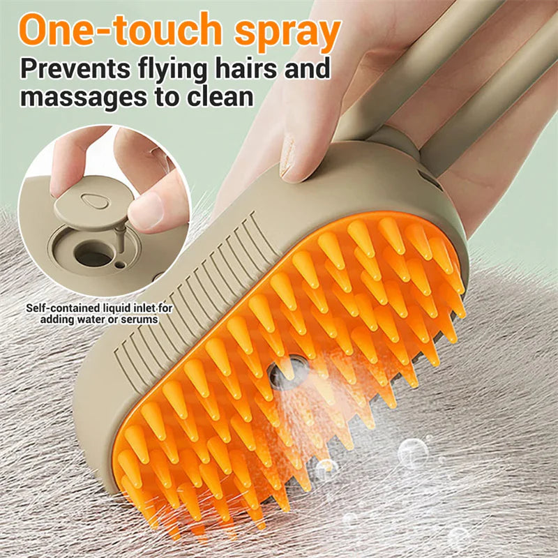 3-in-1 Electric Pet Grooming Brush with Steam and Spray for Cats and Dogs - Hair Removal and Massage Comb
